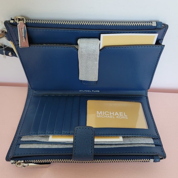 MICHAEL KORS Jet Set Double Zip Pebbled Leather Wristlet-River Blue 🎈$114.⭐ - Picture 14 of 16